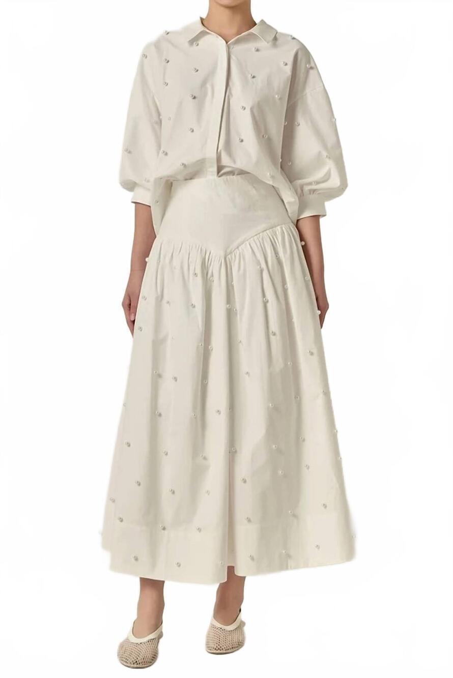 NEW ENGLISH FACTORY balloon sleeve blouse with pearls in white